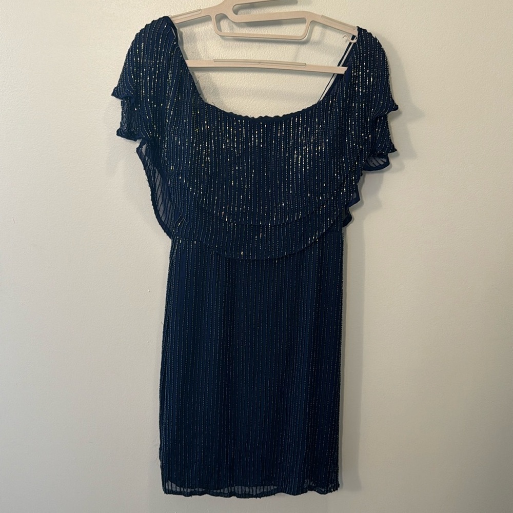 Parker Black Beaded Navy mini dress size 4 NWT